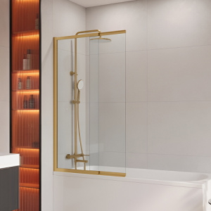 Шторка на ванну Cezares Slider VF-11-90/150-C-Boro 90 профиль брашированное золото, прозрачное стекло