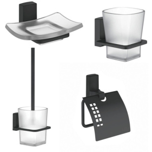 Набор Accoona 125F черный Стакан+Мыльница+Бумагодержатель закрытый+Ершик